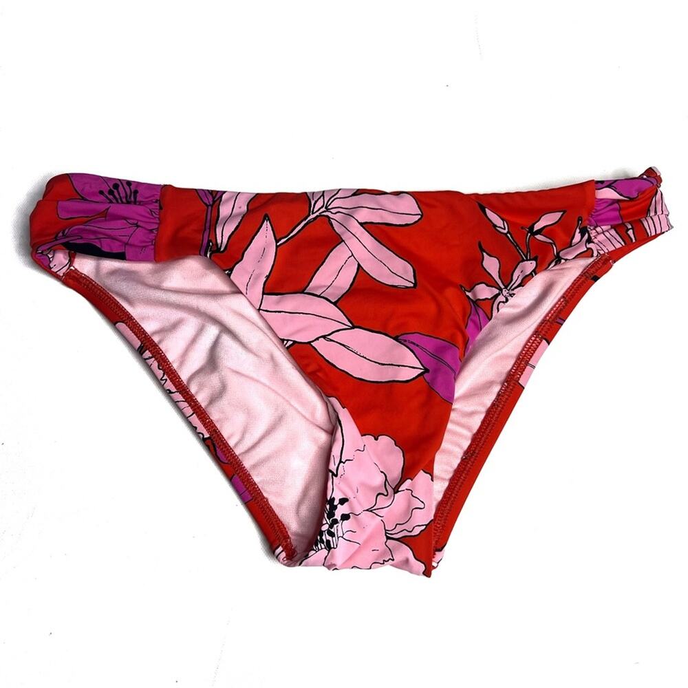 Bar III Pink and Red Floral Swim Bikini Bottom
